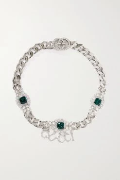 GUCCI Silberfarbene Kette Mit Kristallen