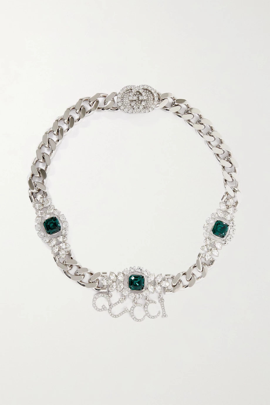 GUCCI Silberfarbene Kette Mit Kristallen 1 GUCCI Silberfarbene Kette Mit Kristallen