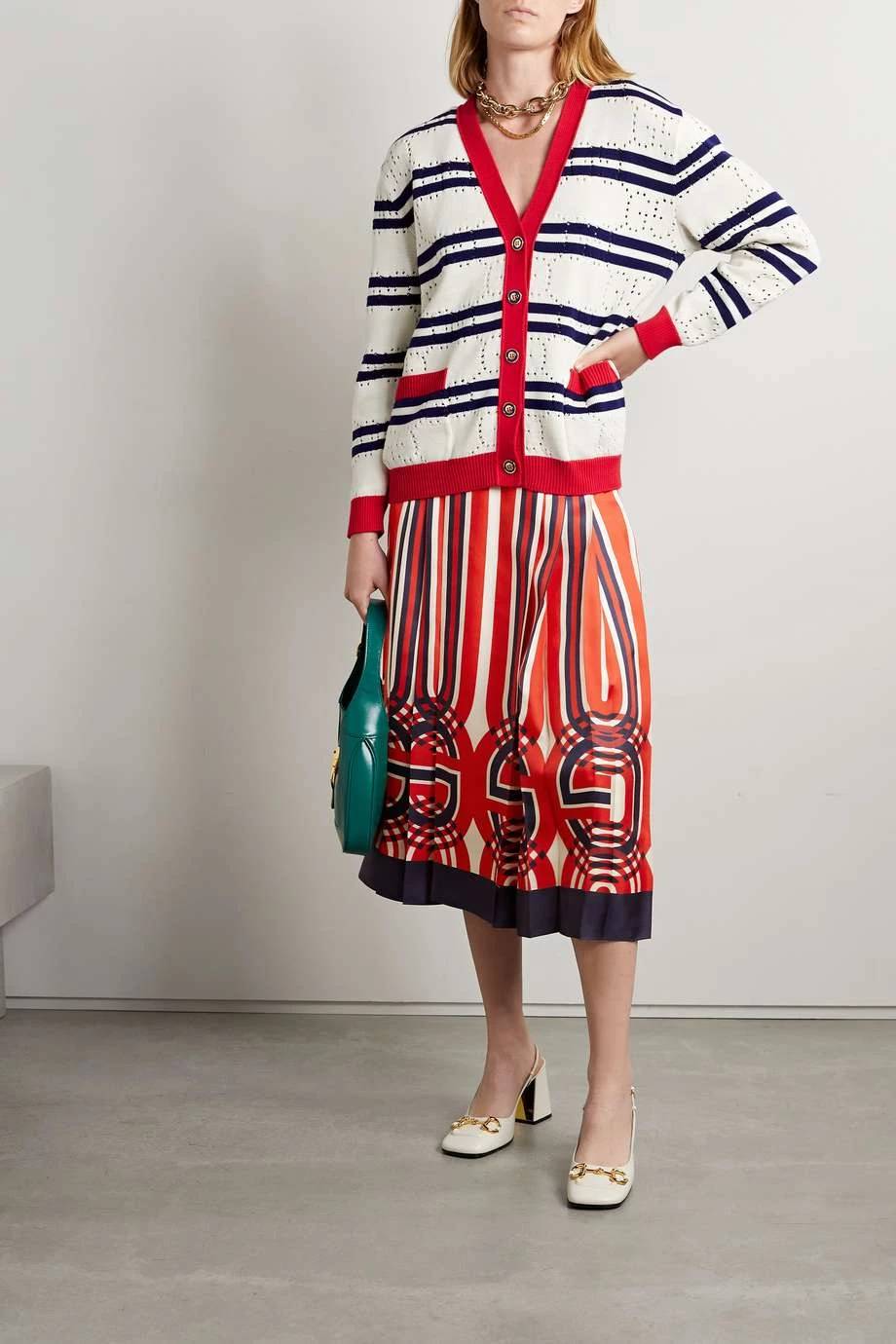 GUCCI Love Parade Gestreifter Cardigan Aus Baumwolle In Pointelle-Strick ,Creme 5 GUCCI Love Parade Gestreifter Cardigan Aus Baumwolle In Pointelle-Strick ,Creme – Bild 5