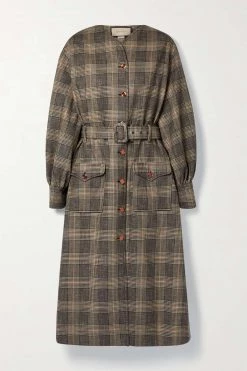 GUCCI Love Parade Mantel Aus Kariertem Tweed Aus Einer Woll-Baumwollmischung ,Schwarz