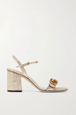 Gucci Verkäufe 21 GUCCI Marmont Sandalen Aus Craquelé-Leder In Metallic-Optik Mit Logoverzierung ,Gold