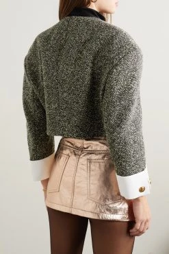 GUCCI Aria Verkürzte Jacke Aus Einer Wollmischung Mit Fischgratmuster, Baumwoll- Und Samtbesatz ,Schwarz -Gucci Verkäufe w920 q60 2677