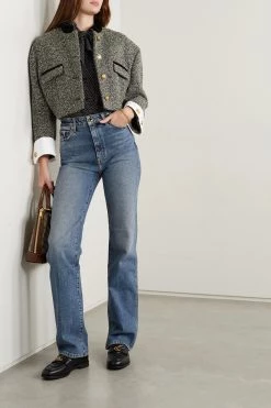 GUCCI Aria Verkürzte Jacke Aus Einer Wollmischung Mit Fischgratmuster, Baumwoll- Und Samtbesatz ,Schwarz -Gucci Verkäufe w920 q60 2678