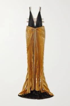 Gucci Verkäufe 5 GUCCI Aria Robe Aus Plissiertem Lamé Und Seidensatin ,Gold