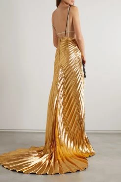 GUCCI Aria Robe Aus Plissiertem Lamé Und Seidensatin ,Gold -Gucci Verkäufe w920 q60 2683