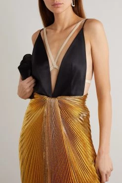 GUCCI Aria Robe Aus Plissiertem Lamé Und Seidensatin ,Gold -Gucci Verkäufe w920 q60 2685