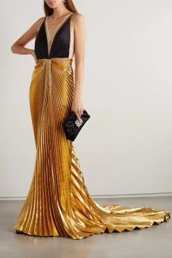 GUCCI Aria Robe Aus Plissiertem Lamé Und Seidensatin ,Gold -Gucci Verkäufe w920 q60 2686
