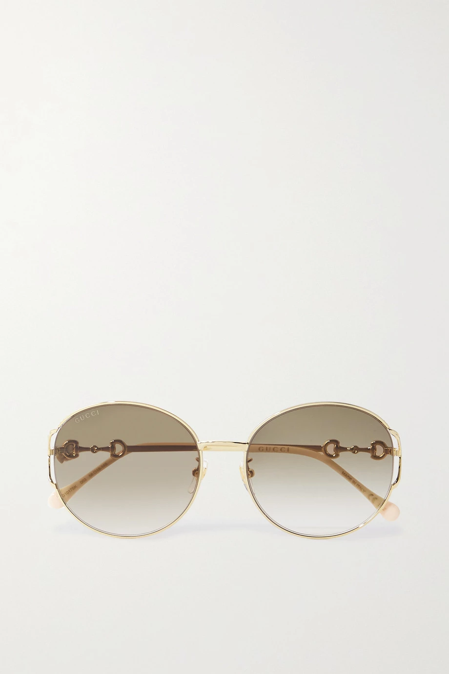 GUCCI EYEWEAR Goldfarbene Oversized-Sonnenbrille Mit Rundem Rahmen Und Horsebit-Details 1 GUCCI EYEWEAR Goldfarbene Oversized-Sonnenbrille Mit Rundem Rahmen Und Horsebit-Details