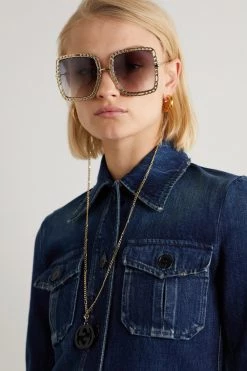 GUCCI EYEWEAR Goldfarbene Oversized-Sonnenbrille Mit Eckigem Rahmen Und Verzierung -Gucci Verkäufe w920 q60 2756