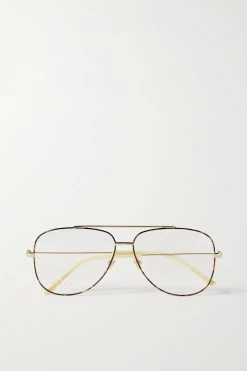 GUCCI EYEWEAR Goldfarbene Pilotenbrille Mit Details Aus Azetat In Hornoptik