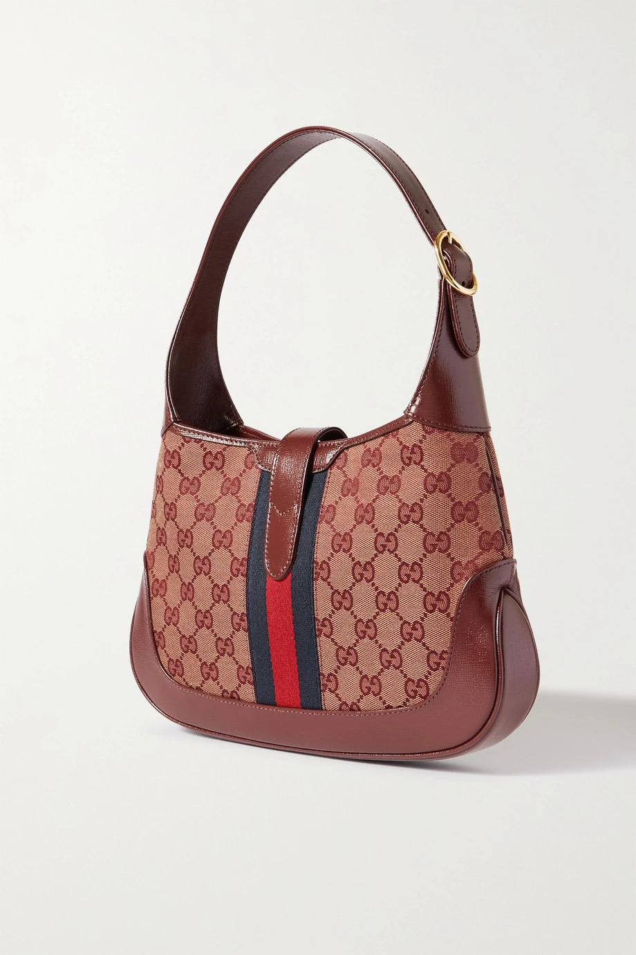 GUCCI Jackie 1961 Kleine Schultertasche Aus Beschichtetem Canvas Und Strukturiertem Leder Mit Webband ,Burgunder 3 GUCCI Jackie 1961 Kleine Schultertasche Aus Beschichtetem Canvas Und Strukturiertem Leder Mit Webband ,Burgunder – Bild 3