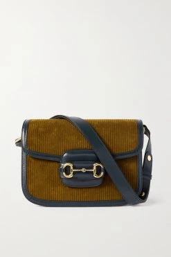 GUCCI Horsebit 1955 Schultertasche Aus Cord Mit Lederbesätzen ,Braun