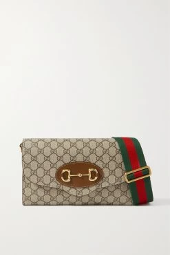 GUCCI Horsebit 1955 Bedruckte Schultertasche Aus Beschichtetem Canvas Mit Lederbesätzen ,Braun