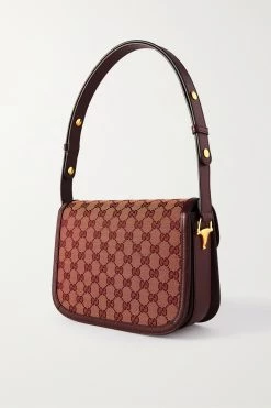 GUCCI Horsebit 1955 Bedruckte Schultertasche Aus Beschichtetem Canvas Mit Lederbesätzen ,Burgunder -Gucci Verkäufe w920 q60 2807