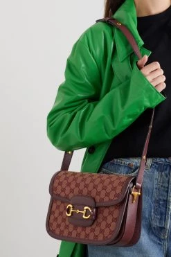 GUCCI Horsebit 1955 Bedruckte Schultertasche Aus Beschichtetem Canvas Mit Lederbesätzen ,Burgunder -Gucci Verkäufe w920 q60 2810