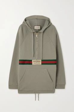 Gucci Verkäufe 3 GUCCI Hoodie Aus Baumwoll-Jersey Mit Webbandbesatz Und Applikation ,Grau