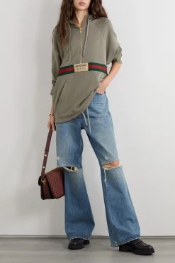 GUCCI Hoodie Aus Baumwoll-Jersey Mit Webbandbesatz Und Applikation ,Grau -Gucci Verkäufe w920 q60 2826