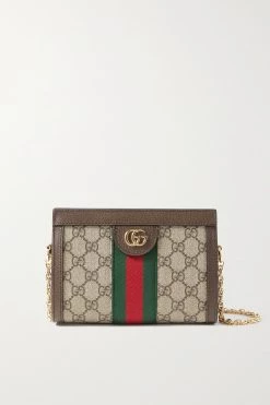 GUCCI Ophidia Mini Bedruckte Schultertasche Aus Beschichtetem Canvas Mit Besätzen Aus Strukturiertem Leder ,Braun