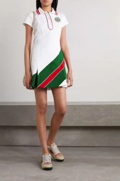 GUCCI Minikleid Aus Piqué Mit Streifen Und Falten ,Weiß -Gucci Verkäufe w920 q60 286