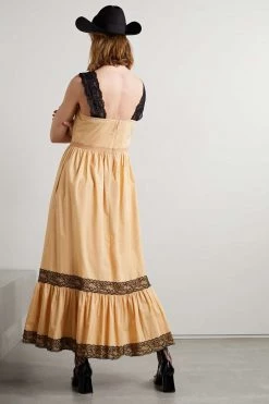 GUCCI Love Parade Maxikleid Aus Baumwolle Mit Spitzenbesätzen ,Beige -Gucci Verkäufe w920 q60 289