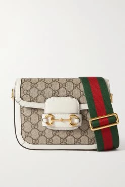 GUCCI Horsebit 1955 Mini Schultertasche Aus Beschichtetem Canvas Mit Print Und Lederbesätzen ,Weiß