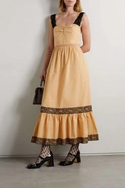 GUCCI Love Parade Maxikleid Aus Baumwolle Mit Spitzenbesätzen ,Beige -Gucci Verkäufe w920 q60 291