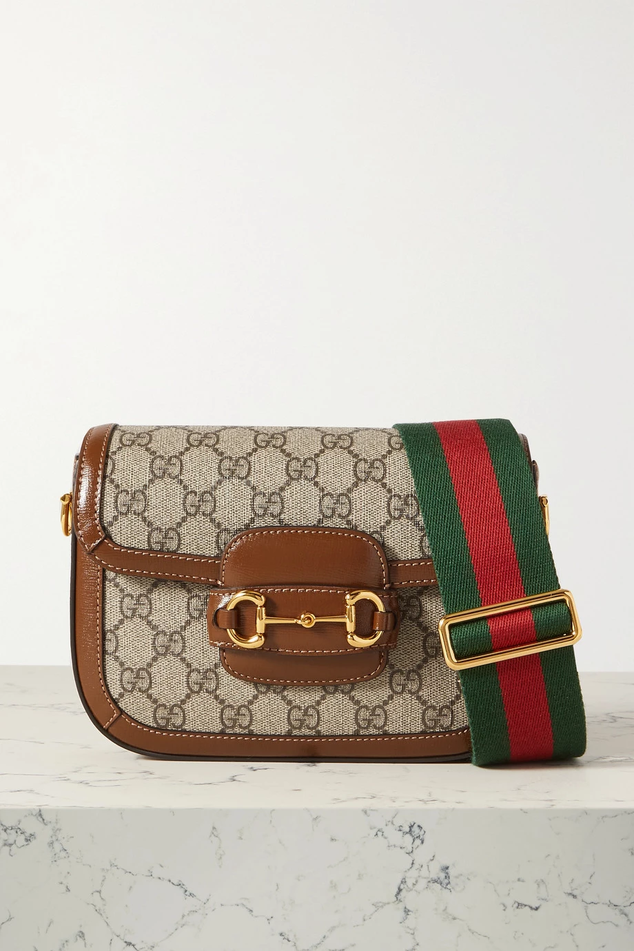 GUCCI Horsebit 1955 Mini Schultertasche Aus Beschichtetem Canvas Mit Print Und Lederbesätzen ,Braun 1 GUCCI Horsebit 1955 Mini Schultertasche Aus Beschichtetem Canvas Mit Print Und Lederbesätzen ,Braun