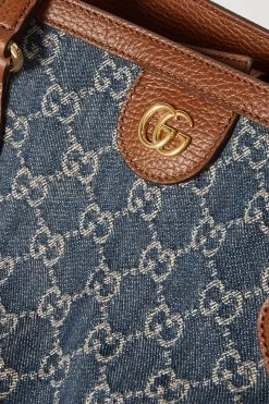 GUCCI Ophidia Mittelgroße Tote Aus Denim Mit Jacquard-Logomuster Und Besätzen Aus Strukturiertem Leder ,Navy -Gucci Verkäufe w920 q60 2935