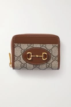 GUCCI Horsebit 1955 Kleines Portemonnaie Aus Beschichtetem Canvas Mit Print Und Lederbesätzen ,Braun