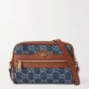 GUCCI Ophidia Kleine Schultertasche Aus Denim Mit Logomuster Und Besätzen Aus Strukturiertem Leder ,Navy