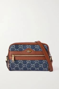 GUCCI Ophidia Kleine Schultertasche Aus Denim Mit Logomuster Und Besätzen Aus Strukturiertem Leder ,Navy