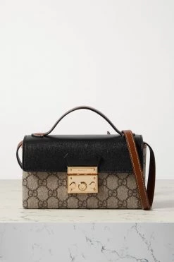 GUCCI Padlock Tote Aus Leder Und Beschichtetem Canvas Mit Print ,Schwarz