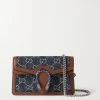 GUCCI + NET SUSTAIN Dionysus Super Mini Schultertasche Aus Leder Und Jacquard Aus Bio-Denim ,Blau