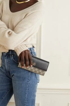 GUCCI + NET SUSTAIN GG Marmont Petite Schultertasche Aus Strukturiertem Leder Und Beschichtetem Canvas Mit Print ,Schwarz -Gucci Verkäufe w920 q60 3017