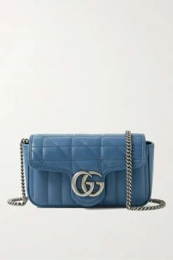 GUCCI GG Marmont Super Mini Schultertasche Aus Gestepptem Leder ,Blau