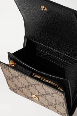 GUCCI + NET SUSTAIN GG Marmont Petite Mittelgroßes Portemonnaie Aus Strukturiertem Leder Und Bedrucktem Beschichtetem Canvas ,Schwarz -Gucci Verkäufe w920 q60 3055