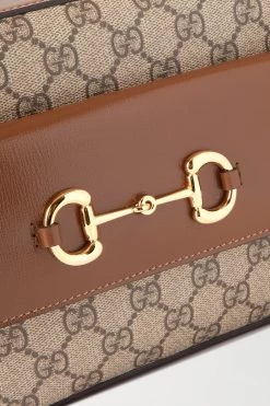 GUCCI Horsebit 1955 Kleine Bedruckte Schultertasche Aus Beschichtetem Canvas Mit Lederbesätzen ,Braun -Gucci Verkäufe w920 q60 3063