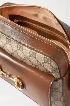 GUCCI Horsebit 1955 Kleine Bedruckte Schultertasche Aus Beschichtetem Canvas Mit Lederbesätzen ,Braun -Gucci Verkäufe w920 q60 3064