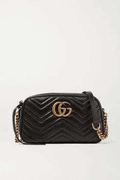 GUCCI GG Marmont Camera Kleine Schultertasche Aus Gestepptem Leder ,Schwarz