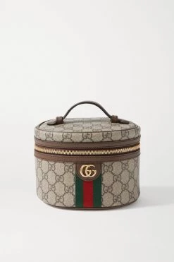 GUCCI Ophidia Kosmetiktasche Aus Beschichtetem Canvas Mit Print Und Besätzen Aus Strukturiertem Leder ,Beige
