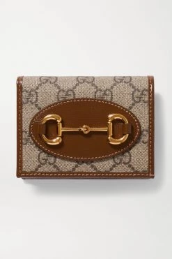 GUCCI Horsebit 1955 Bedrucktes Portemonnaie Aus Beschichtetem Canvas Mit Lederbesätzen ,Beige