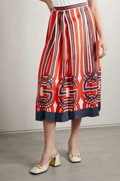 GUCCI Love Parade Bedruckter Midirock Aus Glänzendem Seiden-Twill Mit Falten ,Rot -Gucci Verkäufe w920 q60 313