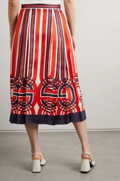 GUCCI Love Parade Bedruckter Midirock Aus Glänzendem Seiden-Twill Mit Falten ,Rot -Gucci Verkäufe w920 q60 314
