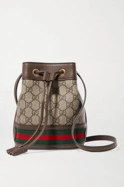 GUCCI Ophidia Mini Beuteltasche Aus Beschichtetem Canvas Mit Print Und Besatz Aus Strukturiertem Leder ,Braun