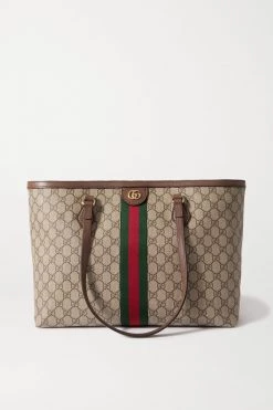 GUCCI Ophidia Mittelgroße Tote Aus Beschichtetem Canvas Mit Print Und Besatz Aus Strukturiertem Leder ,Braun