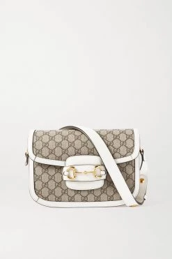 GUCCI Horsebit 1955 Kleine Bedruckte Schultertasche Aus Beschichtetem Canvas Mit Lederbesätzen ,Weiß