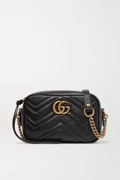 GUCCI GG Marmont Camera Mini Schultertasche Aus Gestepptem Leder ,Schwarz