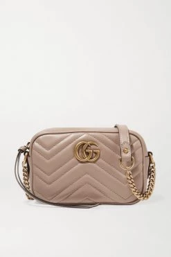 GUCCI GG Marmont Camera Mini Schultertasche Aus Gestepptem Leder ,Altrosa