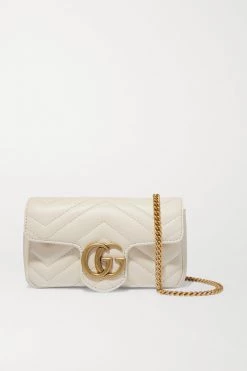 GUCCI GG Marmont Super Mini Schultertasche Aus Gestepptem Leder ,Weiß