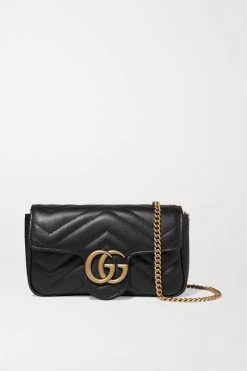 GUCCI GG Marmont Super Mini Schultertasche Aus Gestepptem Leder ,Schwarz